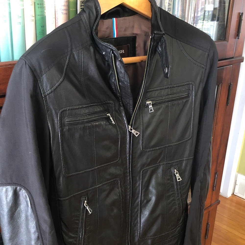 Danier Black Leather Zip-Up Bomber Jacket
